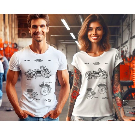 Indian Motorcycle Patent T-Shirt | Vintage V-Twin Blueprint Art