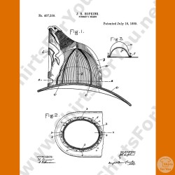 Fireman's Helmet Patent T-Shirt | Vintage Firefighter Blueprint Art