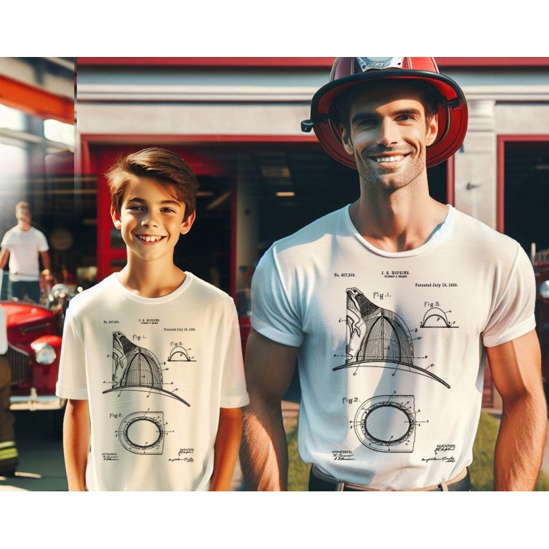 Fireman's Helmet Patent T-Shirt | Vintage Firefighter Blueprint Art