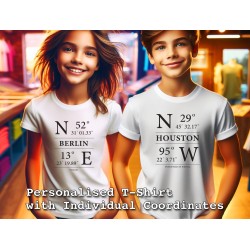 Custom Kid's City & Coordinates T-Shirt | Personalized GPS Tee
